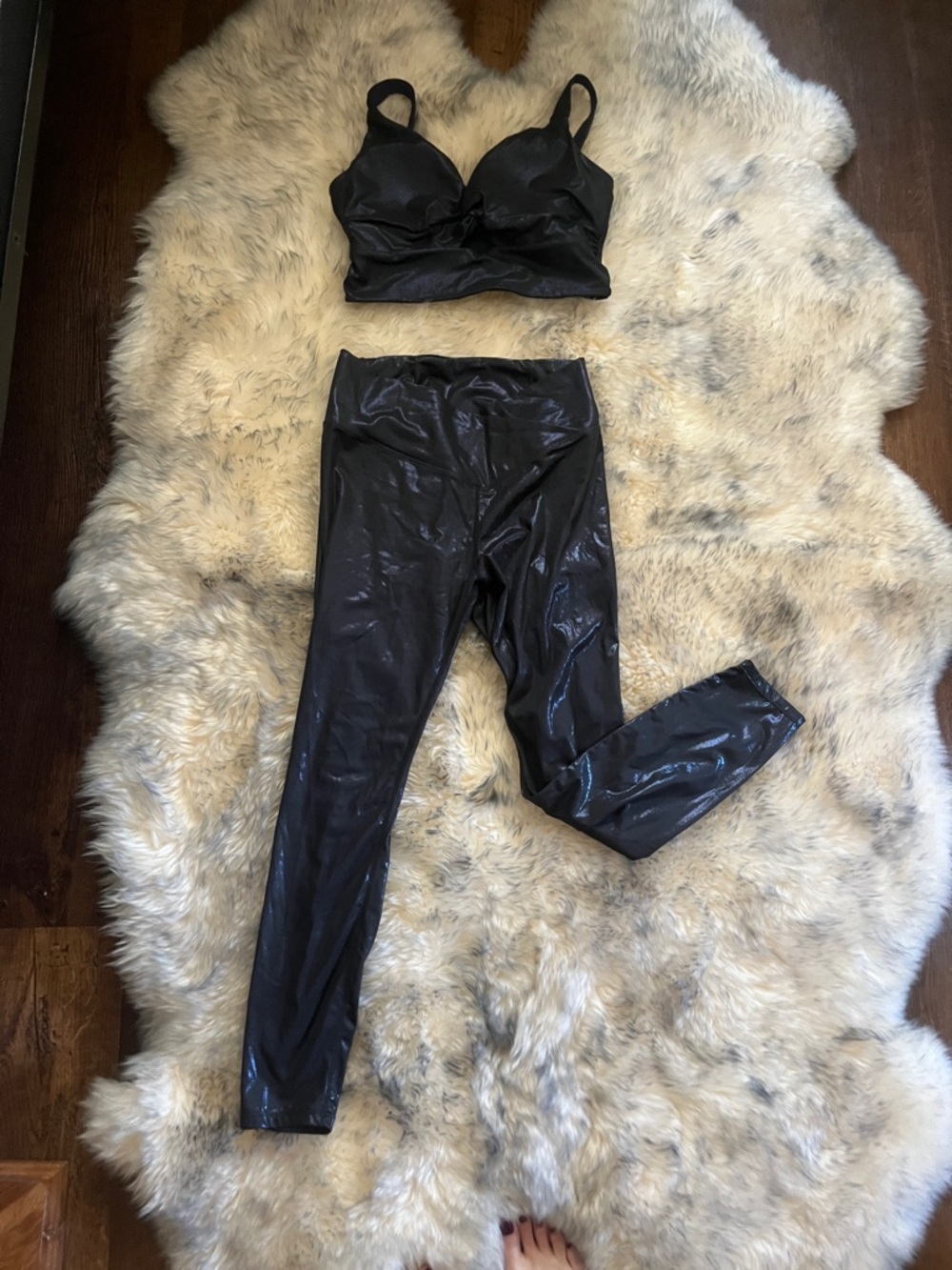 DARK BLUE Shiny Leggings & Matching Crop Top Set